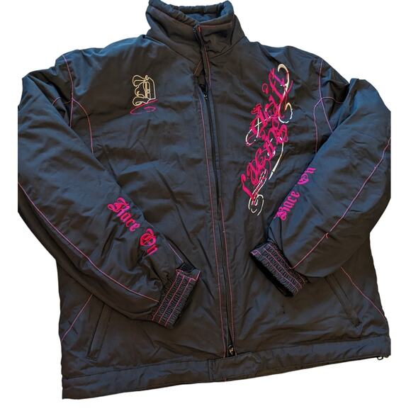 Drift Racing Jacket Womens Large Snowmobile Motorcycle Pink Embroidery Accents - Picture 1 of 15